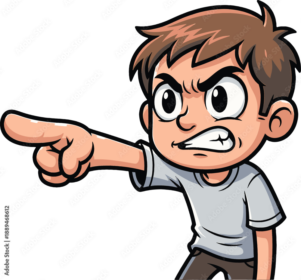 Fototapeta premium Angry Cartoon Boy Pointing Finger.
