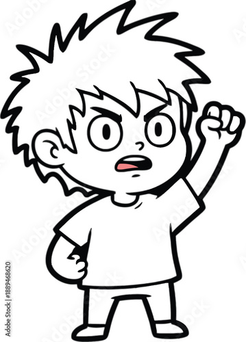 Angry Cartoon Boy with Clenched Fist.