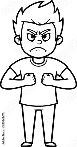 Angry Cartoon Boy with Clenched Fists.