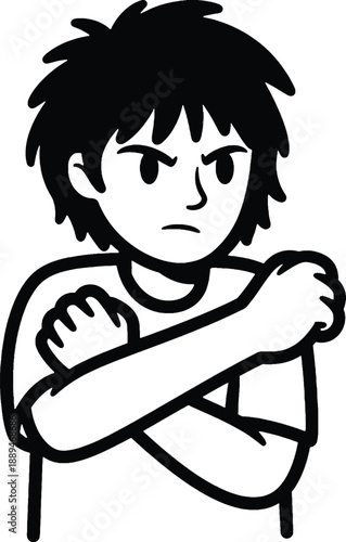 Angry Cartoon Boy with Crossed Arms.