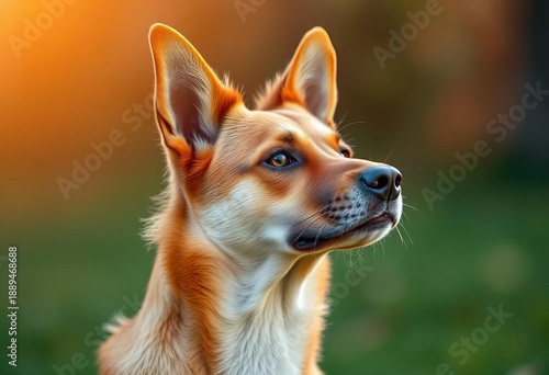 A dog's erect ears and alert posture signal keen attention to its surroundings and potential stimuli,  focused,  attentive