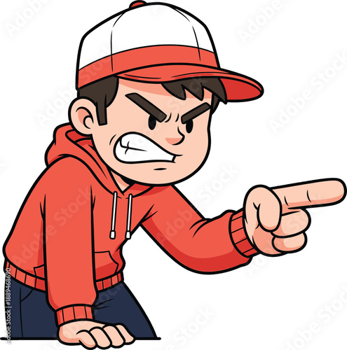 Angry Cartoon Boy Pointing Fist.