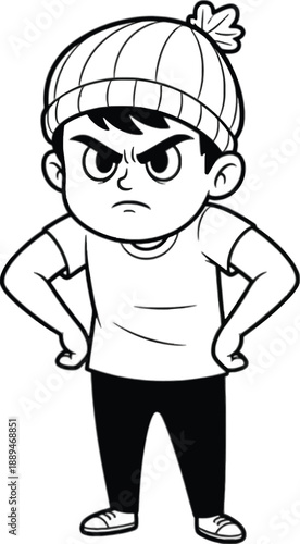 Angry Cartoon Character With Hands On Hips.
