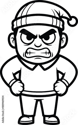 Angry Cartoon Man Wearing Santa Hat.