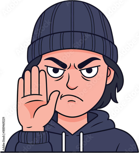 Angry Young Man Wearing Beanie Hat.