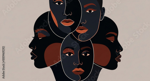 Multiple diverse faces overlapping in abstract art style portrait