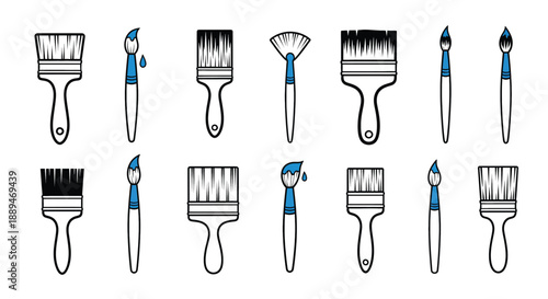Assorted Paintbrushes with Various Bristle Types.