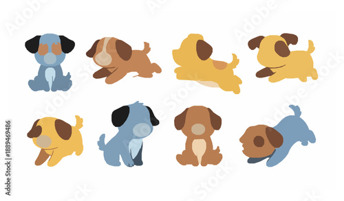 Cute Cartoon Dog Doodle Vector Set with Puppy Characters in Different Poses