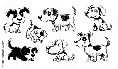 Hand Drawn Cute Dog Doodle Characters Funny Puppy Vector Set