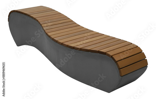 Modern wooden and concrete bench with curved wooden bench isolated on a transparent background