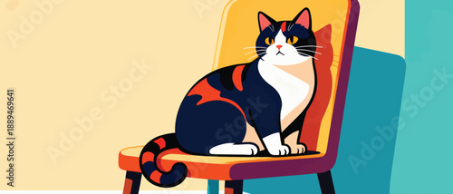 Black and Orange Cat Sitting on Chair.