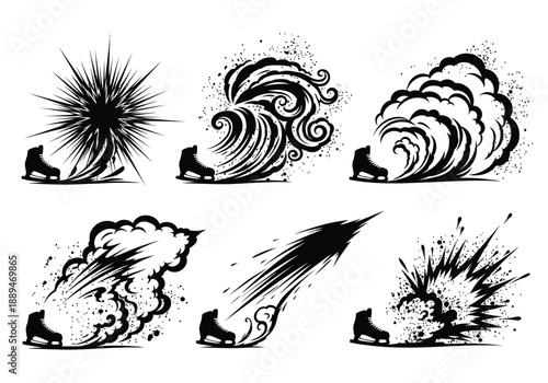 Black and White Explosions and Waves.