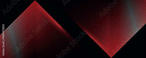 Black abstract background with overlapping glowing red lines decoration. Modern graphic design element with futuristic style arrow lines for banner, flyer, card and brochure cover. VOL. 2