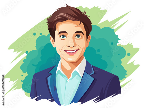 Watercolor style, cheerful young businessmen