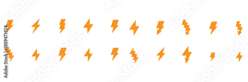Black lightning bolt icons set vector illustration showing energy, electricity, thunder power, high voltage, and speed symbol for technology, weather, and energy design concept.