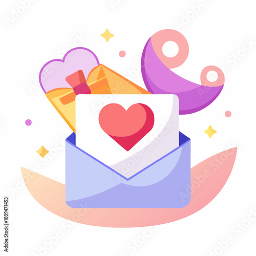 Valentine's Day-inspired gift. Tiny hearts flutter and dance. Conveying a message of love. Couple. Simple icon illustration.