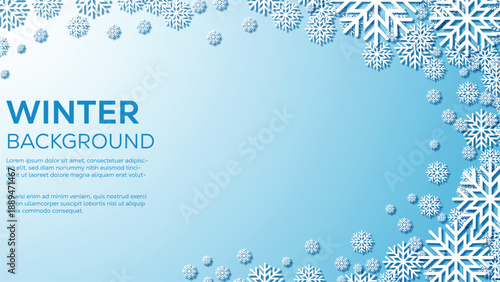 Foto Winter Snowflake Blue Background with Copy Space and Gradient