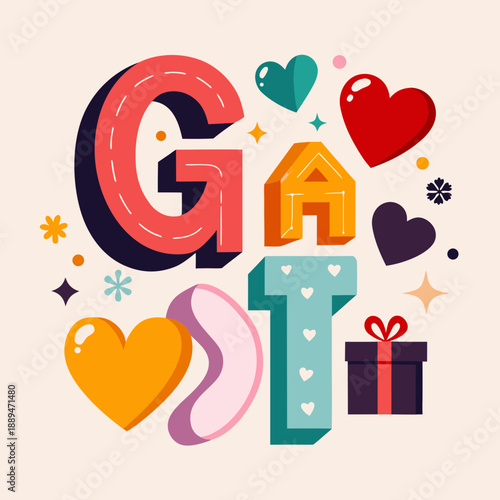 Valentine's Day-inspired gift. Tiny hearts flutter and dance. Conveying a message of love. Couple. Simple icon illustration.