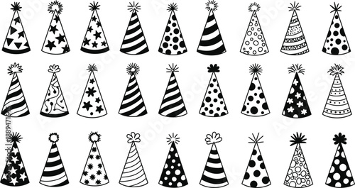 Collection of Black and White Party Hats.