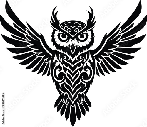 Black and White Owl Tattoo Design.