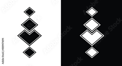 A striking visual composition of symmetrical diamond shapes on contrasting black and white backgrounds