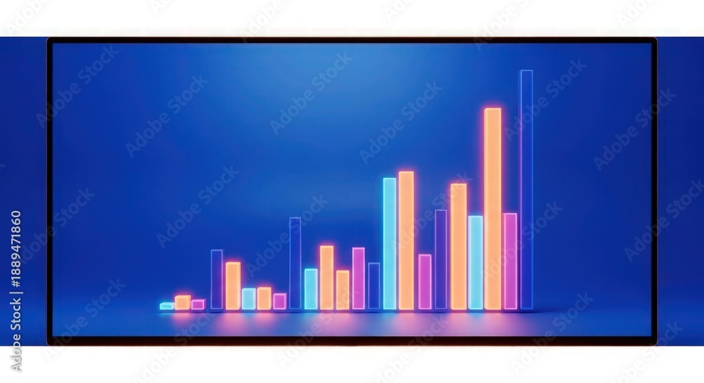Fototapeta premium A colorful bar graph displayed on a large screen with a blue background