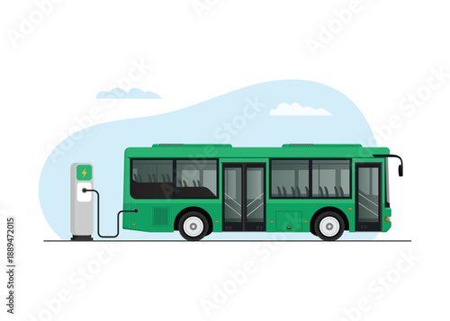 Green Electric Public Bus Charging at Station Stock Illustration