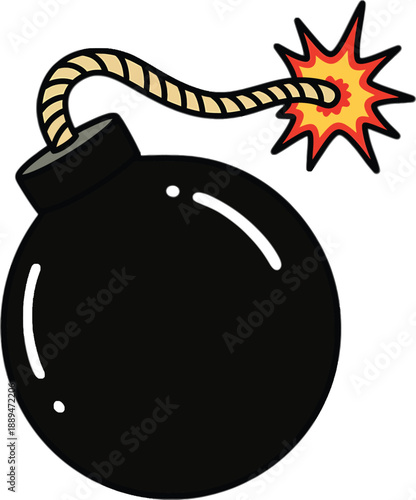 Black Bomb with Lit Fuse Cartoon.