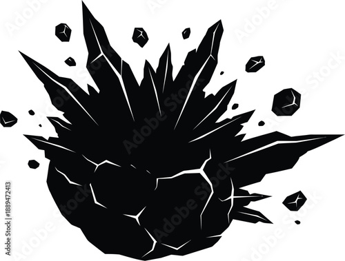 Black Exploding Rock with Sharp Edges.