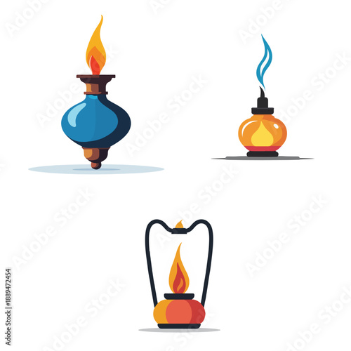 Traditional Oil Lamp Pelita Flat Vector Icon, Malam Lailatul Qadar Light Decoration Symbol