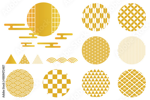 日本の伝統文様のイラストセット　和柄　Japanese traditional pattern