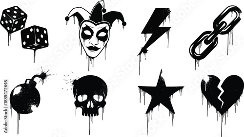 Black Graphic Symbols on White Background.