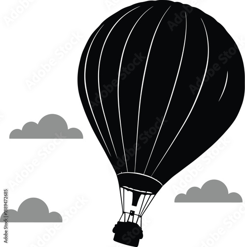 Black Hot Air Balloon Silhouette Flying.
