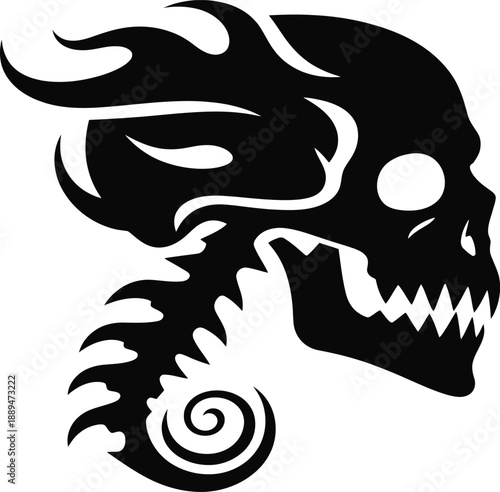 Black Skull with Sharp Teeth Graphic.