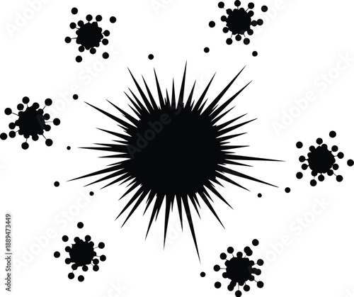 Black Virus Particles with Spikes Illustration.