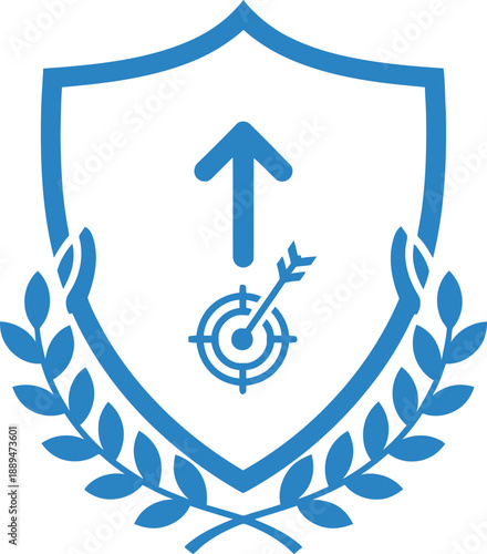 Blue Shield Emblem with Arrow and Laurel.