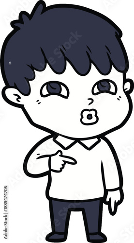 Cartoon Boy Pointing with Surprised Expression.