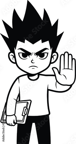 Cartoon Character Refusing with Hand Gesture.