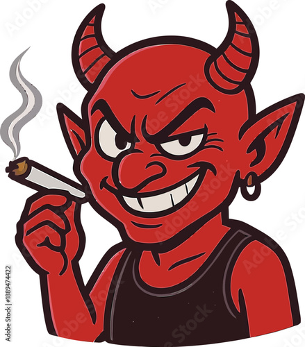 Cartoon Devil Character Smoking Cigarette Illustration.