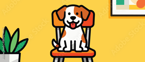 Cartoon Dog Sitting on Orange Chair.
