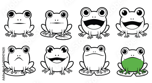 Cartoon Frogs with Different Facial Expressions.