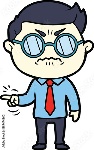 Cartoon Man Wearing Glasses and Red Tie.