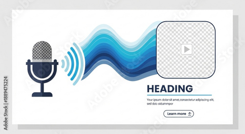 Podcast or live streaming concept with microphone and play button on white background