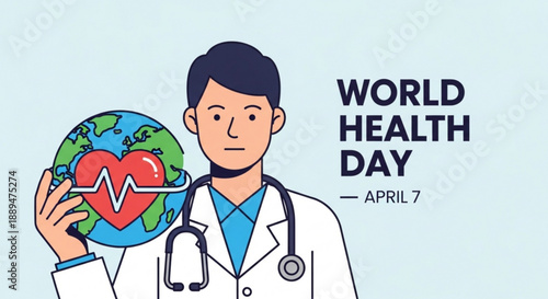 Doctor holding globe with heart on world health day april 7