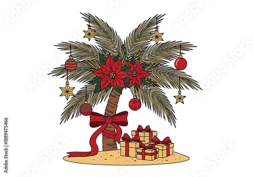 Christmas Tree Decorated with Ornaments and Gifts.