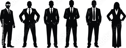 Professional Business Team Silhouettes in Formal Suits Standing Confidently for Corporate Success, Leadership, Executive Group, and Diversity Employment Career Opportunities.