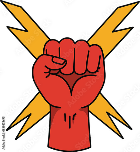 Clenched Fist with Lightning Bolts Emblem.