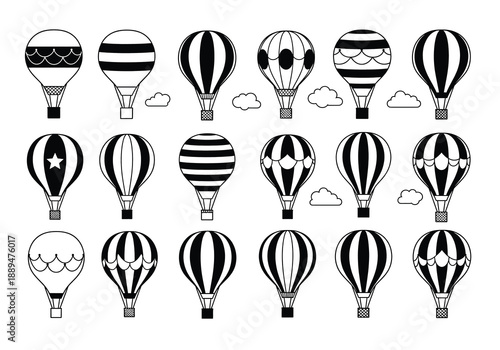 Collection of Black and White Hot Air Balloons.