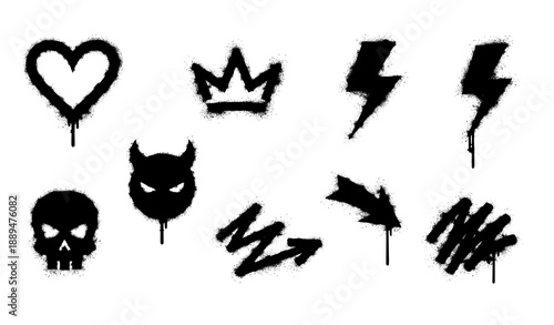 Minimal Black Graffiti Spray Symbol Icons Vector Set on White