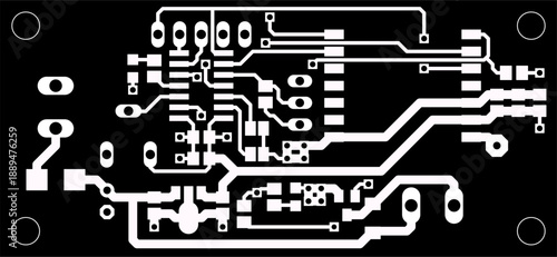 Tracing conductors of printed circuit board
of electronic device. Vector engineering 
drawing of pcb design. Electric background.
Computer technic cad project.